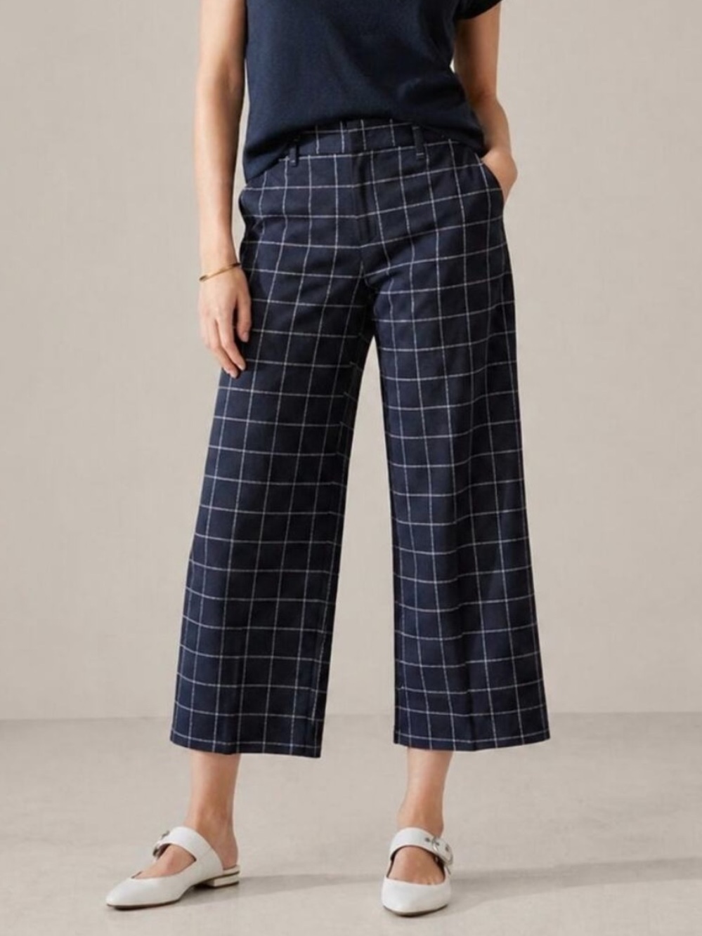 Banana Republic High Rise Cropped Wide Leg Window Pane Dress Pants